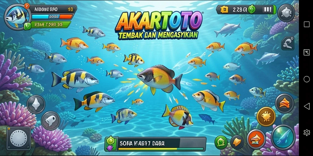 Tampilan seru gameplay Tembak Ikan AKARTOTO.