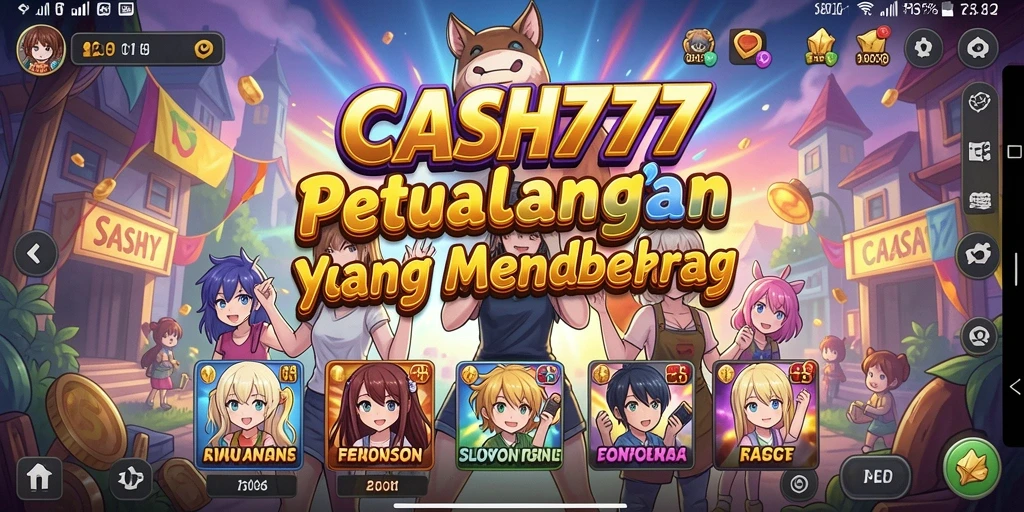Screenshot utama dari CASH777 menampilkan aksi karakter dalam dunia Anime yang penuh warna.