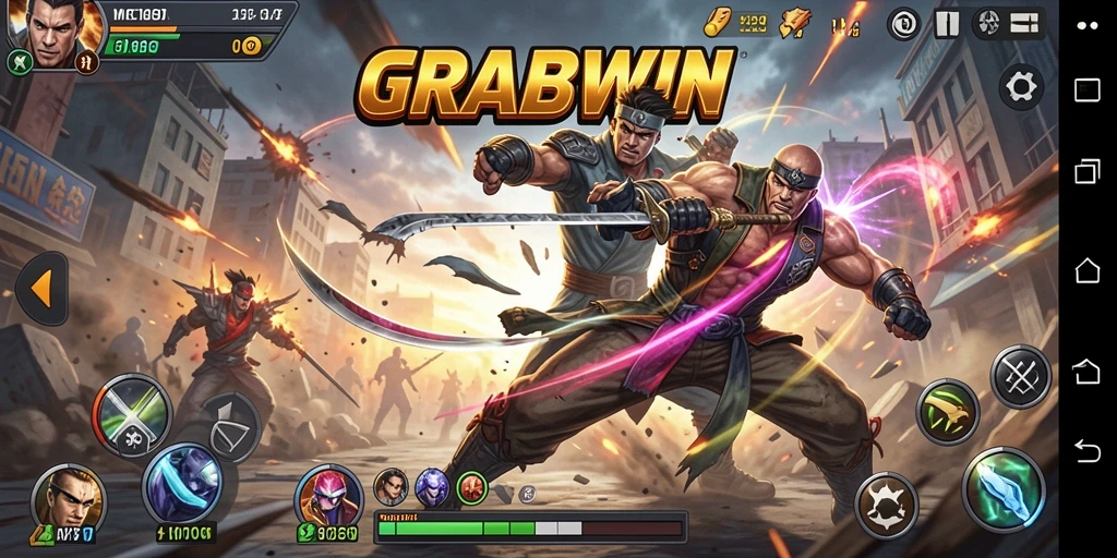 Tampilan gameplay mendebarkan GRABWIN yang penuh aksi.