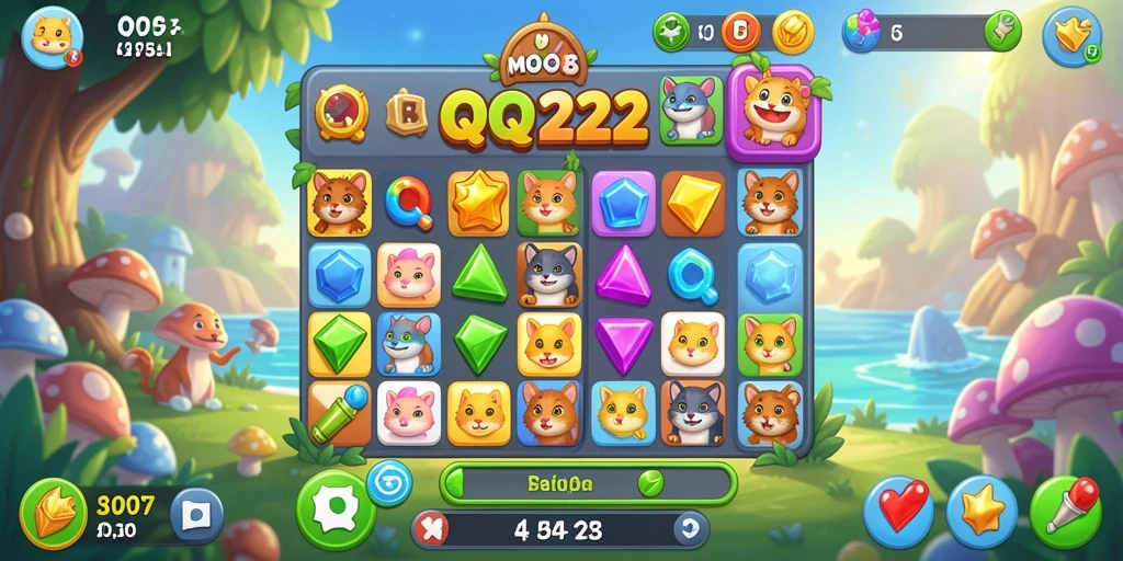 Tampilan gameplay seru dalam QQ222 yang menciptakan tantangan Match-3.