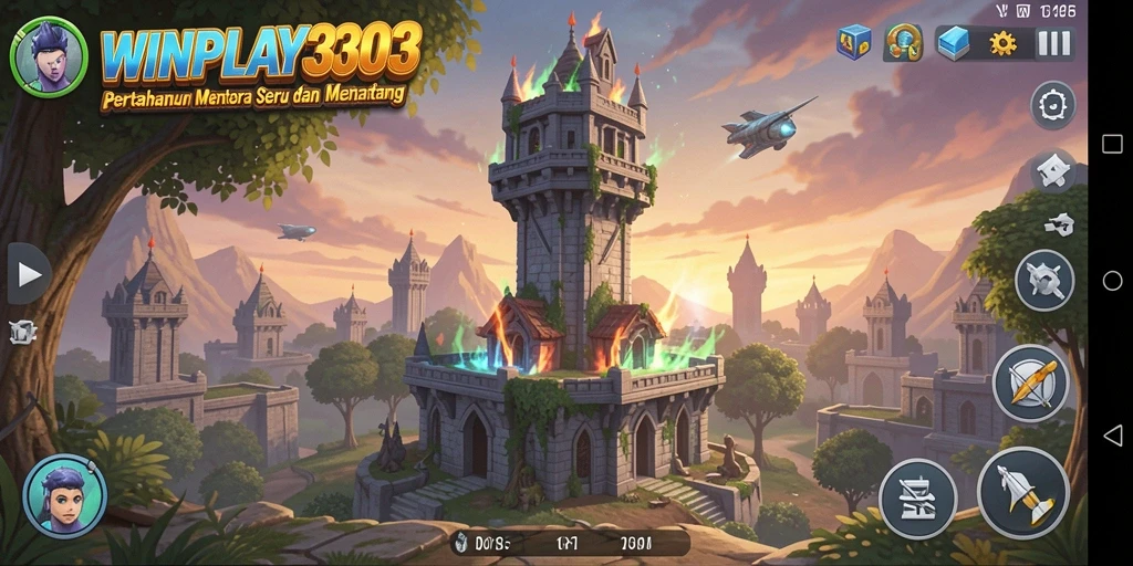 Tampilan aksi gameplay menegangkan di WINPLAY303 dengan strategi Tower Defense.